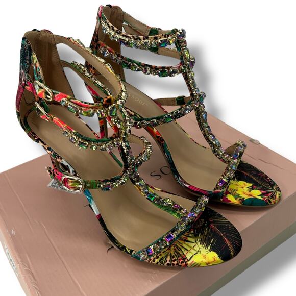 NEW Thalia Sodi Heels Size 9.5 Rhinestone Colorful Leopard Strappy Embellished - Picture 1 of 13
